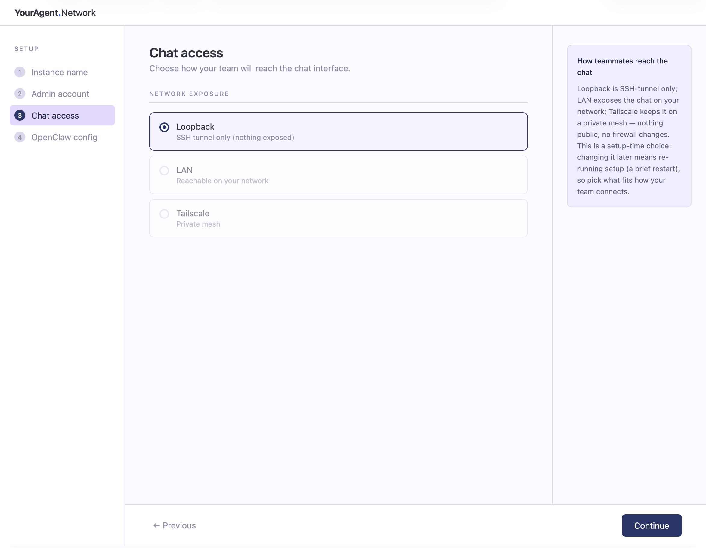Setup wizard step 3: choose how the chat is reached