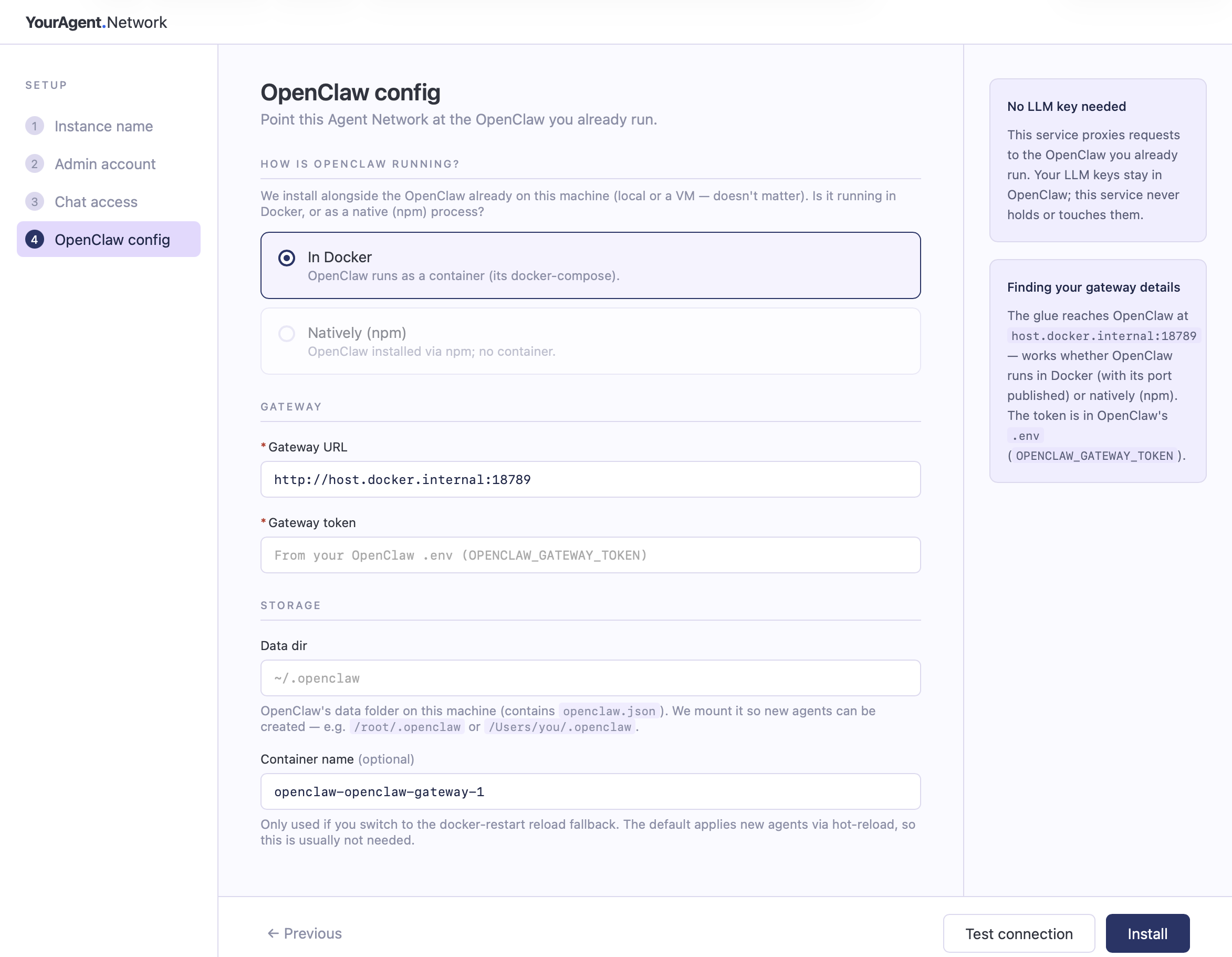 Setup wizard step 4: point it at the OpenClaw you already run